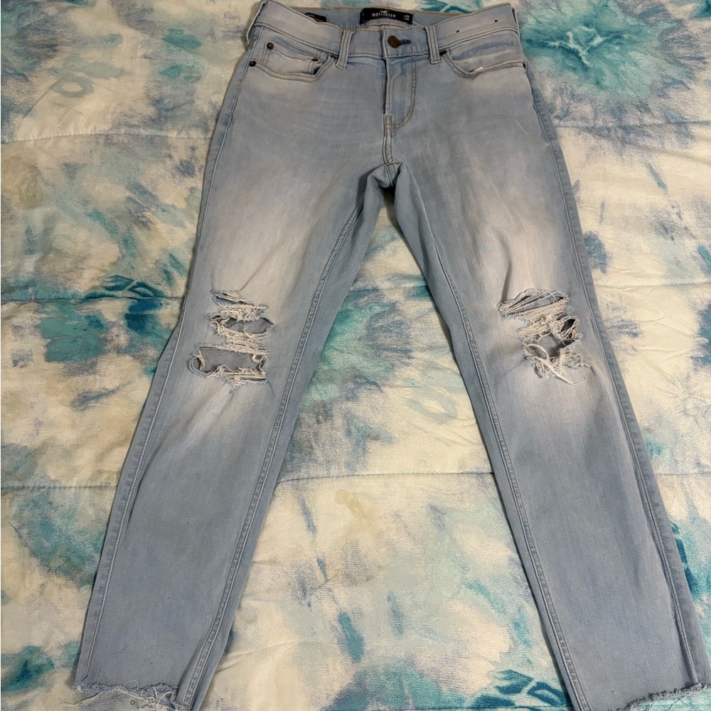 Hollister Blue Skinny Jeans with Distressed Knees